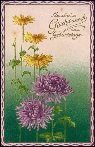 Glückwunsch Geburtstag Birthday Blumen JUGENDSTIL 1906 Goldrand