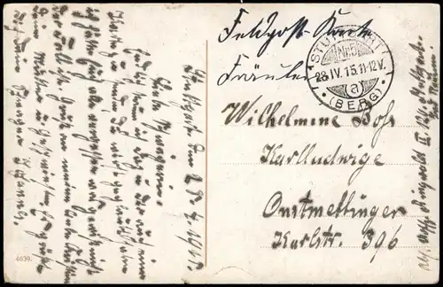 Ansichtskarte  Feldpostkarte 1. Weltkrieg (Soldatenliebe) 1915   Feldpost gelaufen (ab Stempel Stuttgart (Berg))