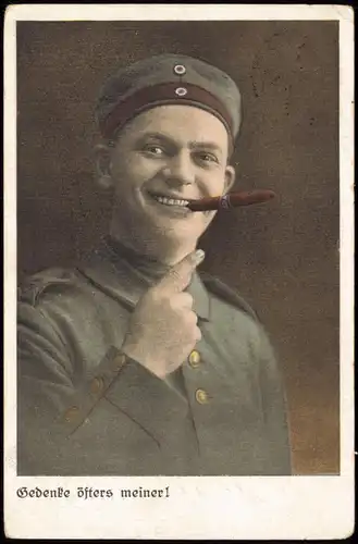 Ansichtskarte  Militär/Propaganda Soldatenleben: Soldat raucht Zigarre 1916