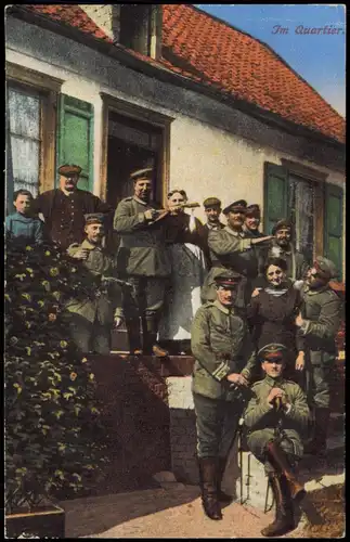 Ansichtskarte  Soldaten vor Haus Feldpostkarte 1. WK 1916   Feldpost gelaufen (Feldpoststempel)