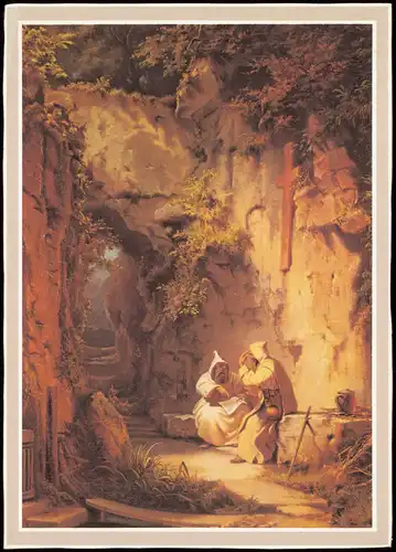Ansichtskarte  Künstlerkarte Gemälde Kunstwerke: Zwei Mönche 1990