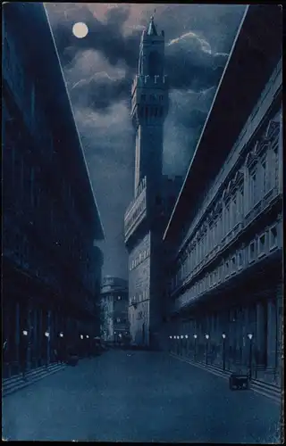 Florenz Firenze Portico degli Uffizi e Palazzo Vecchio bei Mondschein 1913