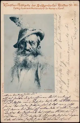 Typen Trachten Mann Künstler-Postkarte der Meggendorfer Blätter 1898