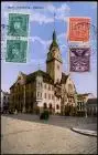 Postcard Mährisch Schönberg Šumperk Rathaus 1935 gel. Mehrfachfrankatur