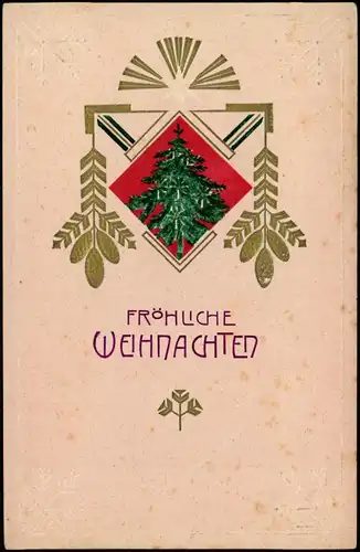 Weihnachten - Christmas Tannenbaum Goldornament 1922 Goldrand/Prägekarte