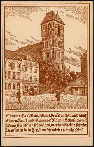 Postcard Thorn Toruń Jacobikirche - Künstlerkarte 1927