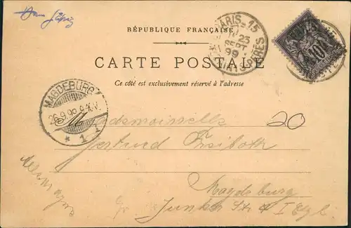 CPA Paris Stadtteilansicht 1899   gelaufen nach MAGDEBURG (Ankunftsstempel)