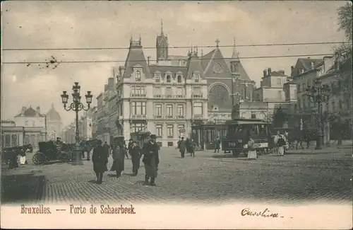 Brüssel Bruxelles Stadtteilansicht, Porte de Schaerbeek, Tram Personen 1902