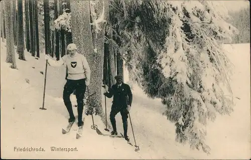 Ansichtskarte Friedrichroda Umland-Ansicht, Wintersport, Leute auf Ski 1919