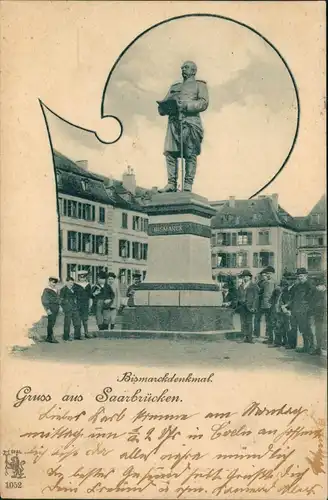 Ansichtskarte Saarbrücken Bismarckdenkmal 1899 Cöln-DEUTZ (Ankunftsstempel)