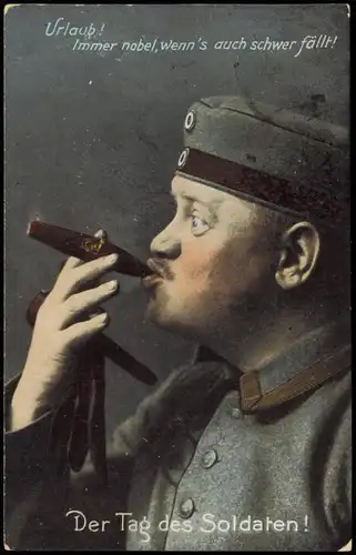 Militär Soldatenleben: Soldat mit Zigarre "Urlaub" 1917   Stempel EIBENSTOCK