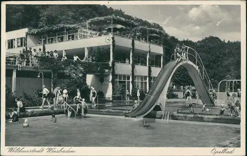 Ansichtskarte Wiesbaden Freibad Schwimmbad Opelbad Neroberg 1940