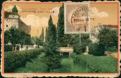Postcard Steinamanger Szombathely Deak liget 1930  Enesperanto Vignette