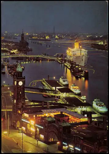 Ansichtskarte Hamburg Hafen Landungsbrücken bei Nacht 1970
