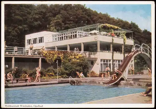 Ansichtskarte Wiesbaden Freibad Schwimmbad Opelbad Neroberg 1955