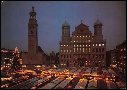 Ansichtskarte Augsburg Weihnachtsmarkt mit Rathaus und Perlach 1984