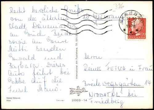 Postcard Ribe Souvenir fra Ribe Dänemark Syddanmark 1978