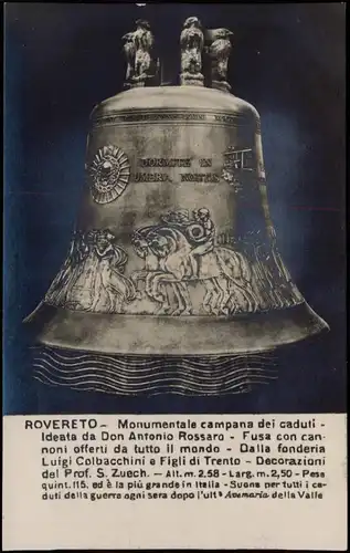 Cartoline Rovereto Monumentale campana dei caduti - Glocke 1918