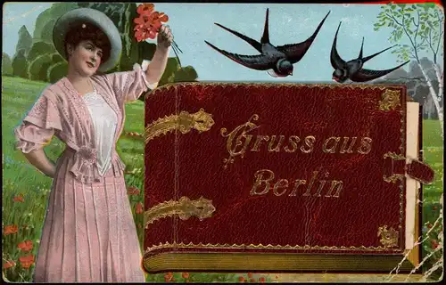 Ansichtskarte Berlin Gruss aus Frau Schwalben 1911 Leporello
