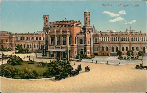 Postcard Breslau Wrocław Hauptbahnhof Bahnhof Vorplatz 1910