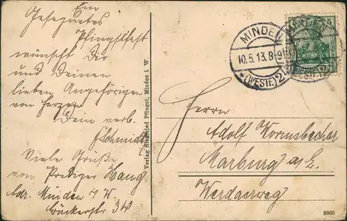 Ansichtskarte Porta Westfalica   Jacobsberg 1913   gelaufen ab Stempel MINDEN
