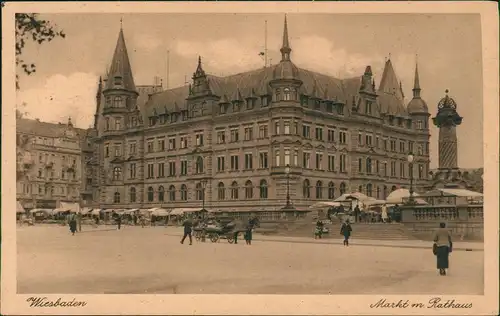 Ansichtskarte Wiesbaden Markt m. Rathaus 1929