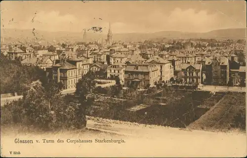 Gießen Panorama-Ansicht vom Turm des Corpshauses Starkenburgia 1906