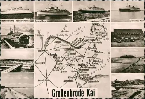 Großenbrode Mehrbildkarte mit Umgebungskarte, Schiffen, Hafen 1960
