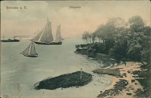 Ansichtskarte Schulau-Wedel Strand Elbepartie, Segelboote colorierte AK 1911