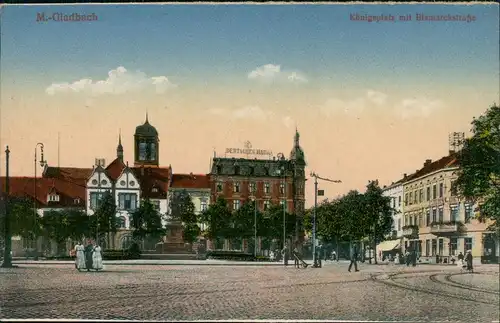 Ansichtskarte Mönchengladbach Königsplatz mit Bismarckstraße 1916