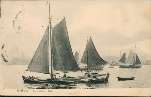 Ansichtskarte Hamburg Ewer auf der Elbe - Segelboote 1911