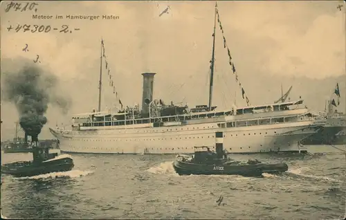 Ansichtskarte Hamburg Meteor im Hamburger Hafen Dampfer Jacht 1912