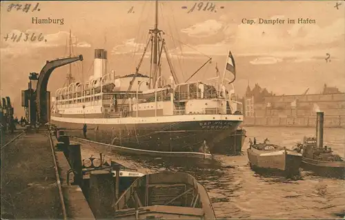 Ansichtskarte Hamburg Dampfer Steamer Cap. Dampfer im Hafen 1913