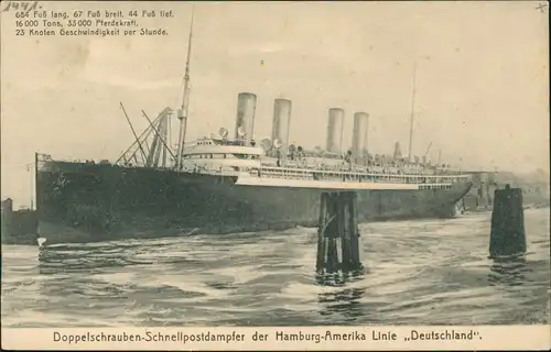 Schnellpostdampfer Hamburg-Amerika L. Deutschland Schiffe Dampfer Steamer 1913