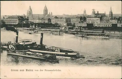 Ansichtskarte Mainz von der Strassenbrücke. Dampfer Steamer 1912