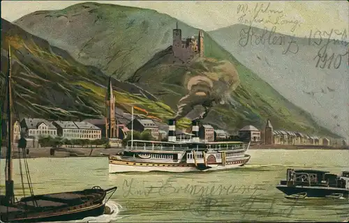 Ansichtskarte  Rheindampfer Steamer Rhein Künstlerkarte 1909