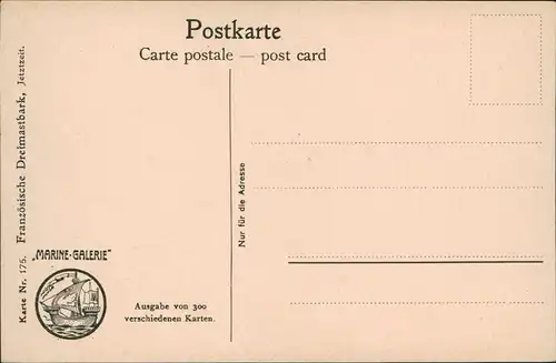 Schiffe  Segelschiffe Segelboote Französische Dreimastbark, Jetztzeit. 1912