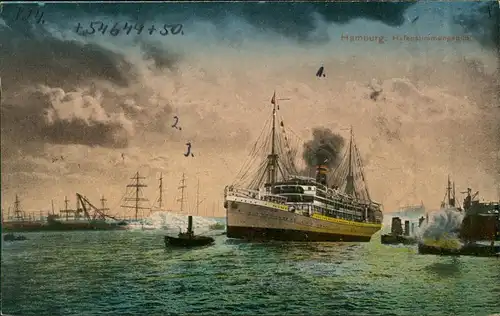 Ansichtskarte Hamburg Hafenstimmungsbild - Dampfer Steamer 1912
