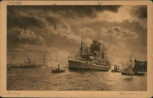 Ansichtskarte Hamburg Hafenstimmung Dampfer Steamer 1928