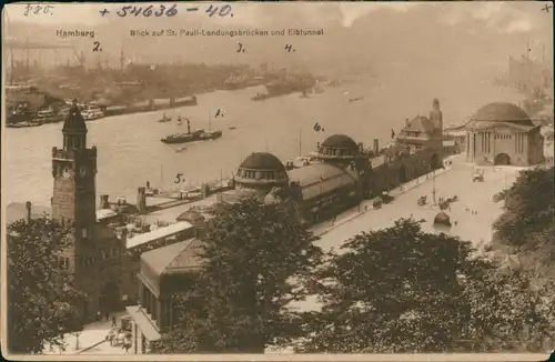 St. Pauli-Hamburg Blick auf St. Pauli-Landungsbrücken und Elbtunnel 1922