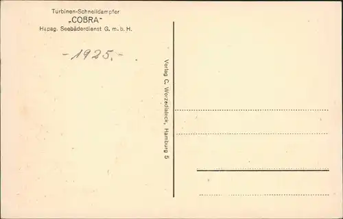 Turbinen-Schnelldampfer Cobra Hapag. Seebäderdienst G. m. b. H. 1926