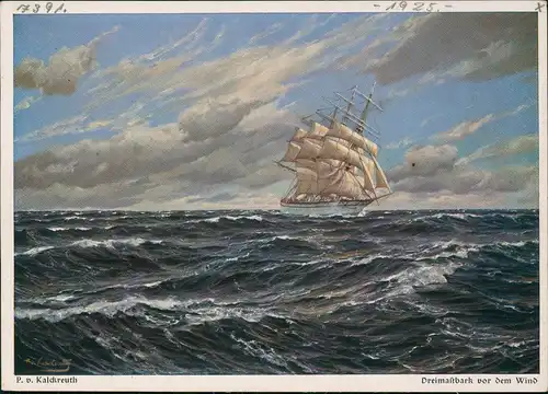 Ansichtskarte  DREIMASTBARK VOR DEM WIND Segelschiff Künstlerkarte 1928