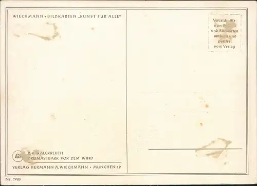 Ansichtskarte  DREIMASTBARK VOR DEM WIND Segelschiff Künstlerkarte 1928