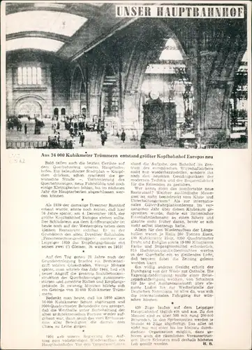 Leipzig Hauptbahnhof Aus 34 000 Kubikmeter Trümmern größter Kopfbahnhof  1960