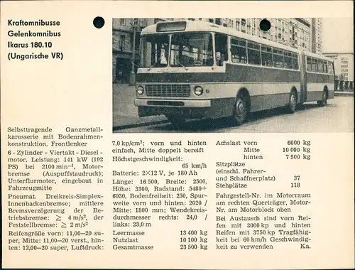 Bus Kraftomnibusse Gelenkomnibus Ikarus 180.10 (Ungarische VR) 1959