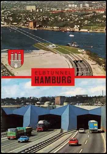St. Pauli-Hamburg Elbtunnel mit Verlaufslinie unter der Elbe 1976