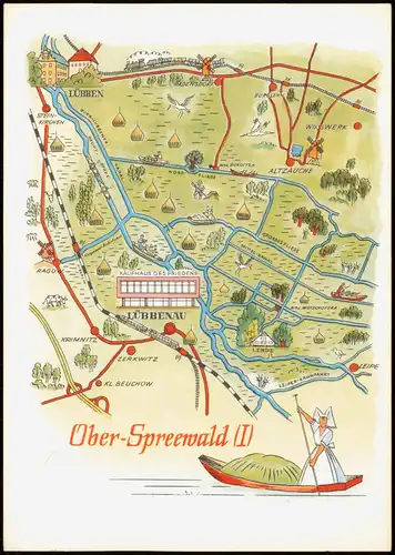 Ansichtskarte Lübbenau (Spreewald) Lubnjow Landkarte: Ober-Spreewald I 1975