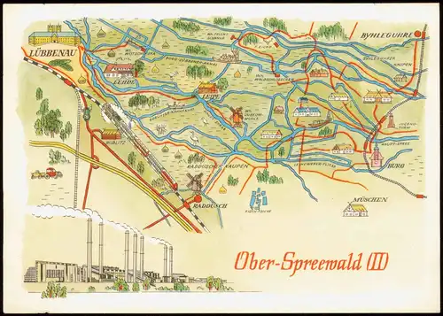 Lübbenau (Spreewald) Lubnjow Landkarten AK: Ober-Spreewald II Kraftwerk 1975
