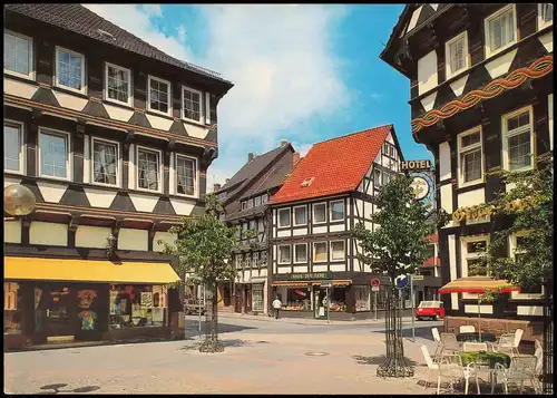 Ansichtskarte Einbeck Alte Fachwerkhäuser am Markt, Geschäfte, Hotel 1988