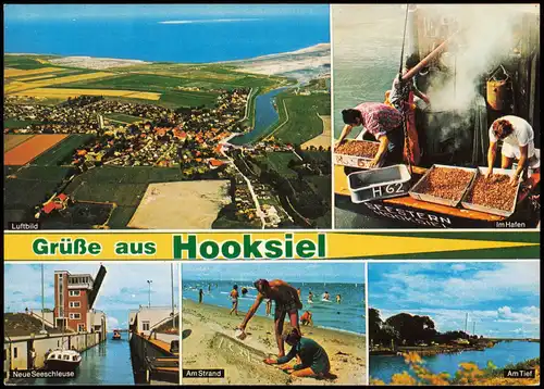 Hooksiel Wangerland Ortsansichten, Luftbild, Hafen Krabben-Kutter 1980